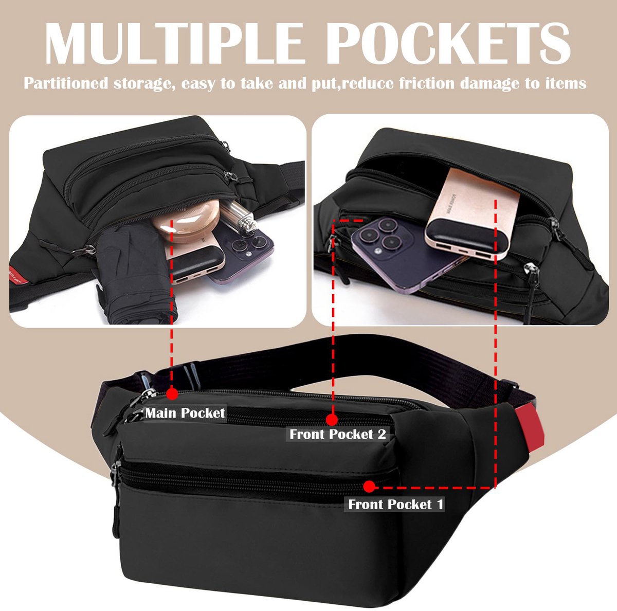 Riem Outdoor Bag - Fanny Pack - Waterproof Fanny Pack - Women's and Men's - Fanny Pack - Phone Bag - Swimming - Festival - Waterproof Fanny Pack - Black