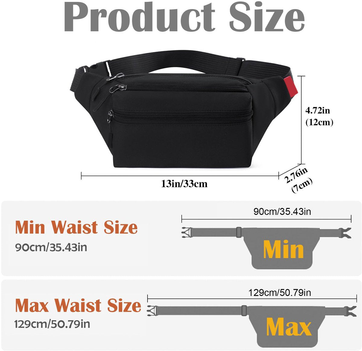 Riem Outdoor Bag - Fanny Pack - Waterproof Fanny Pack - Women's and Men's - Fanny Pack - Phone Bag - Swimming - Festival - Waterproof Fanny Pack - Black