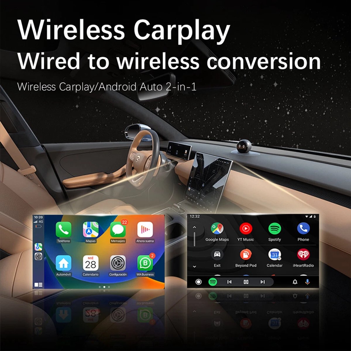 2-in-1 Wireless USB Car Adapter for Android CarPlay
