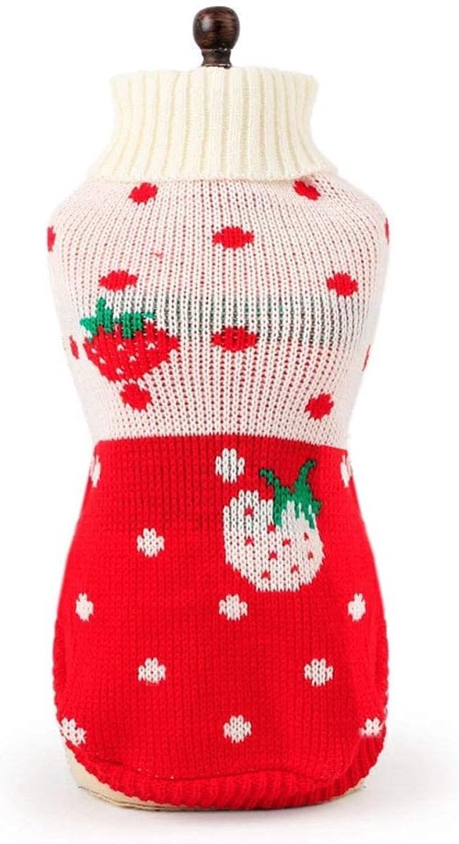Dog Coat - Dog Sweater - Classic Turtleneck Knit Dog Sweater - Warm Winter Dog Clothes - Cute Strawberry Heart Pattern - Perfect for Small and Medium Dogs - Red - Size XXL
