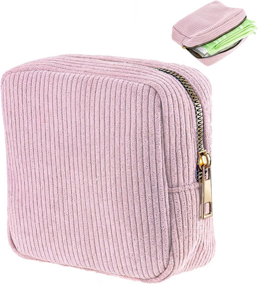 Toiletry bag - Women's toiletry bag - Toiletry bag - Tampon storage bag - Corduroy - Small makeup bag - Mini toiletry bag - Soft storage bag - Portable makeup bag (Pink)