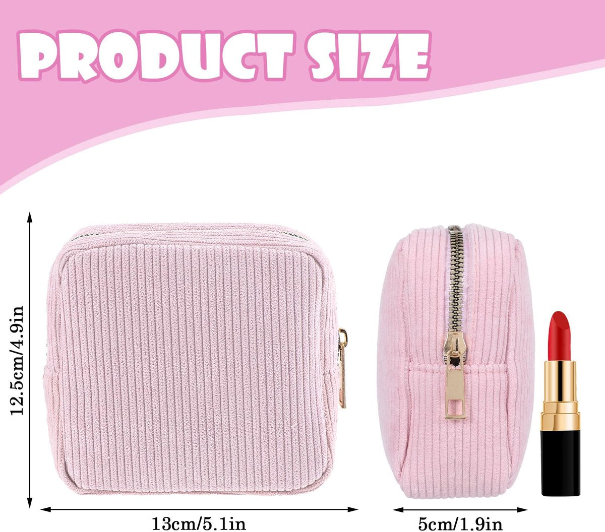 Toiletry bag - Women's toiletry bag - Toiletry bag - Tampon storage bag - Corduroy - Small makeup bag - Mini toiletry bag - Soft storage bag - Portable makeup bag (Pink)