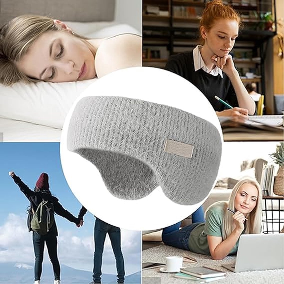 Noise-canceling earmuffs for sleeping - Soundproof earmuffs - Sleep mask - Noise-canceling headband for sleeping - Warm earmuffs for winter - Thick knit earmuffs - Suitable for cycling and sleeping - Wit