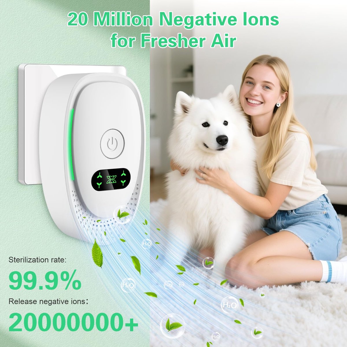 Plug-in Negative Ion Air Purifier (2-Pack) - Mini Portable Negative Ion Generator for Home, Quiet Deodorizer for Pets, Toilet, Office, Bedroom