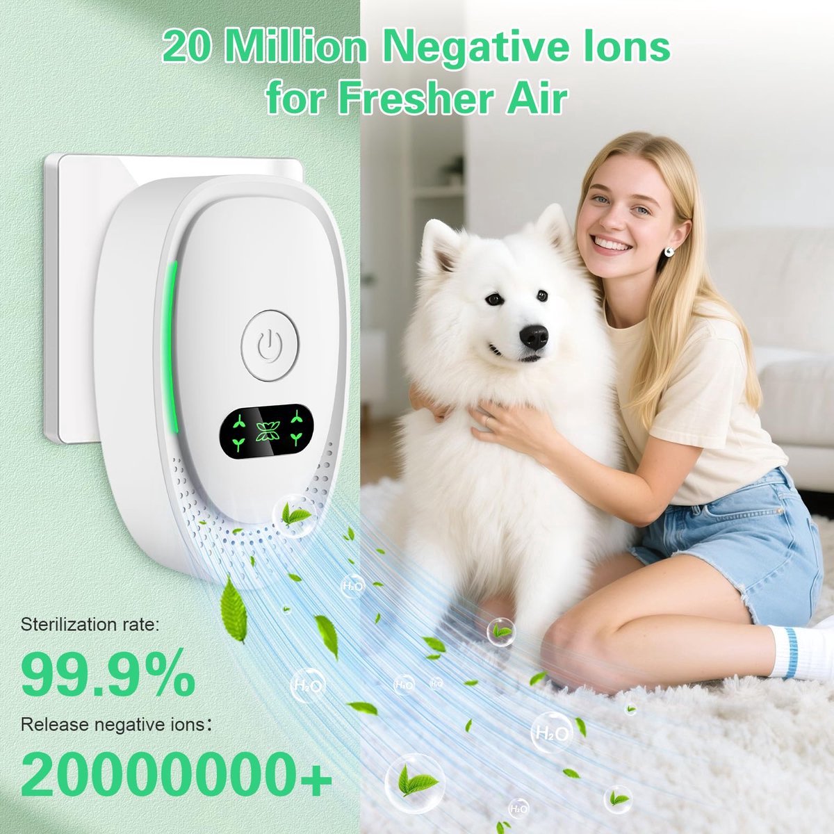 Plug-in Negative Ion Air Purifier (4-Pack) - Mini Portable Negative Ion Generator for Home, Quiet Deodorizer for Pets, Toilet, Office, Bedroom