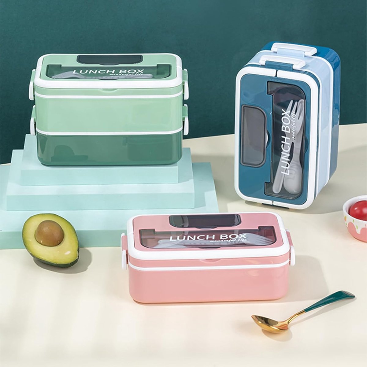 Lunch boxes - lunch box for adults - lunch box for children - lunch box with compartments - stackable lunch box - leakproof lunch container - 1600ML - with 2 layers - for children, adults, students (blue)