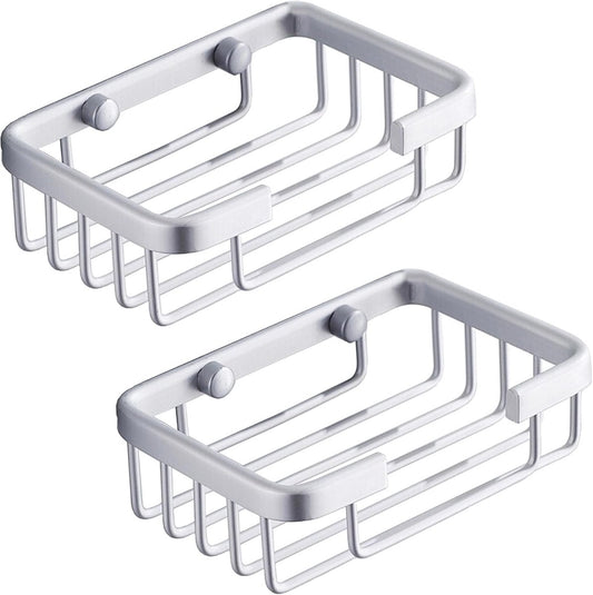 Wall-mounted aluminum soap dish for bathroom and kitchen - Silver, 2 pieces