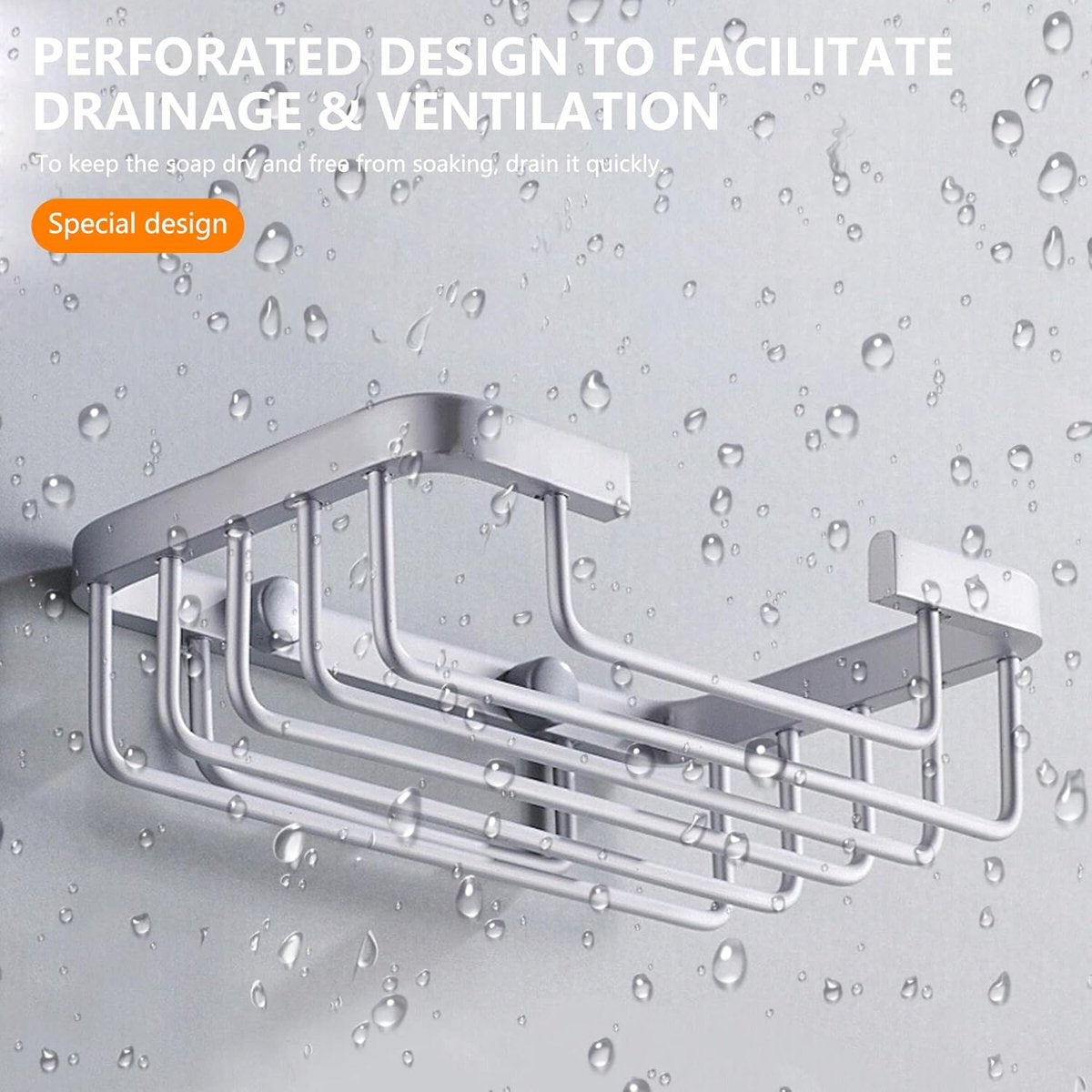 Wall-mounted aluminum soap dish for bathroom and kitchen - Silver, 2 pieces