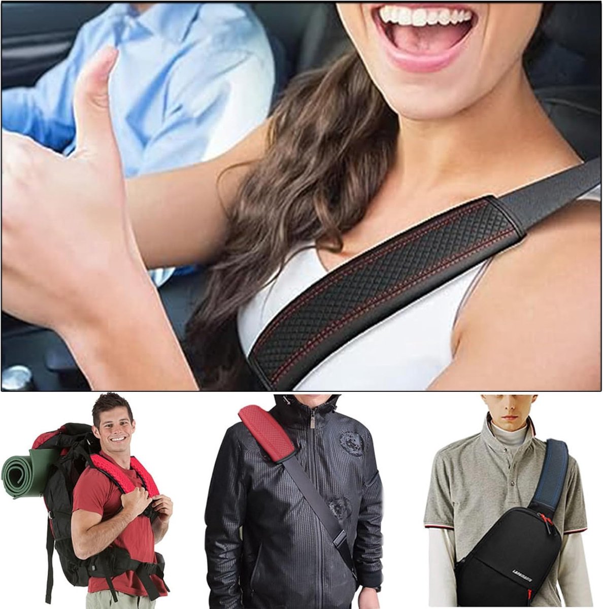 Seat belt protectors - Pack of 2 - Seat belt protectors - Seat belt protectors - Seat belt protectors for adults - Suitable for children's and adult seat belts (black and red)