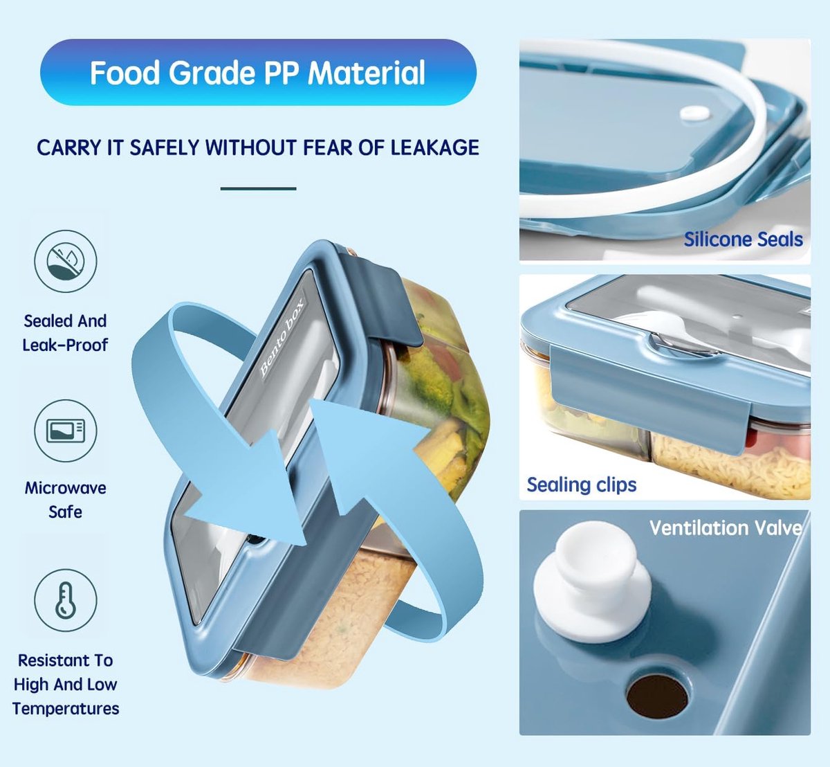 Lunch box - Lunch box for adults - Lunch boxes for children - Compartment lunch box - Reusable lunch box - 2-compartment container - Insulated - Sealable - Portable - Microwaveable (grey)