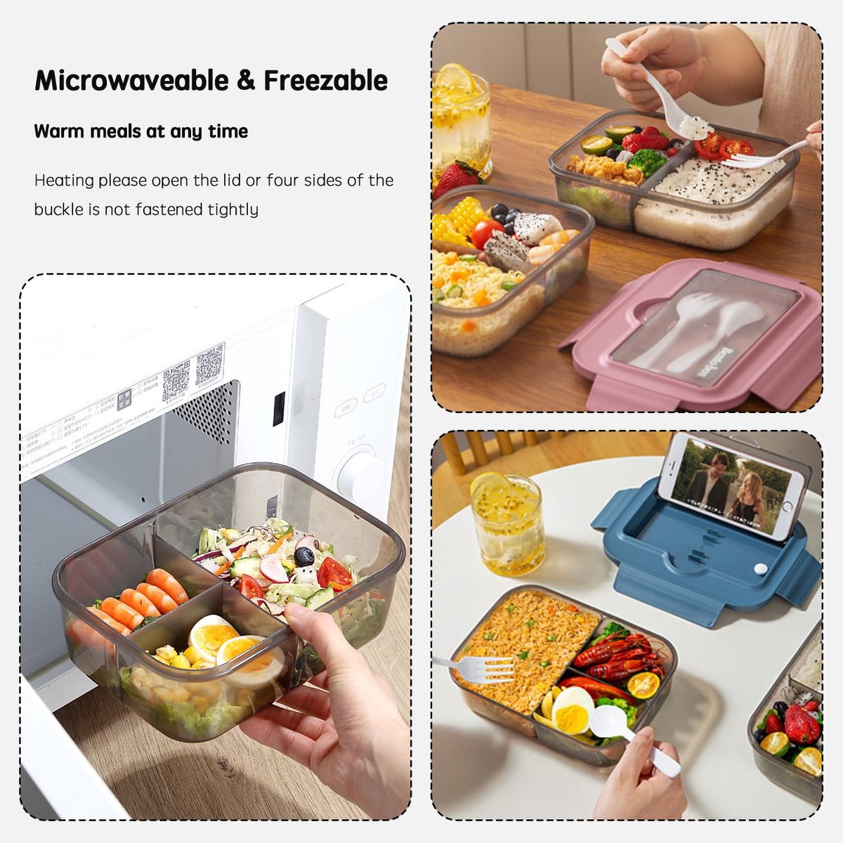 Lunch box - Lunch box for adults - Lunch boxes for children - Compartment lunch box - Reusable lunch box - 2-compartment container - Insulated - Sealable - Portable - Microwaveable (grey)
