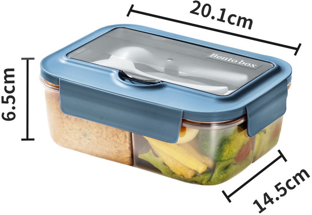 Lunch Box - Children's Lunch Box - Compartmentalized Lunch Box - Reusable Lunch Box - 2-Compartment Lunch Box - Insulated - Sealable - Portable - Microwaveable (Blue)
