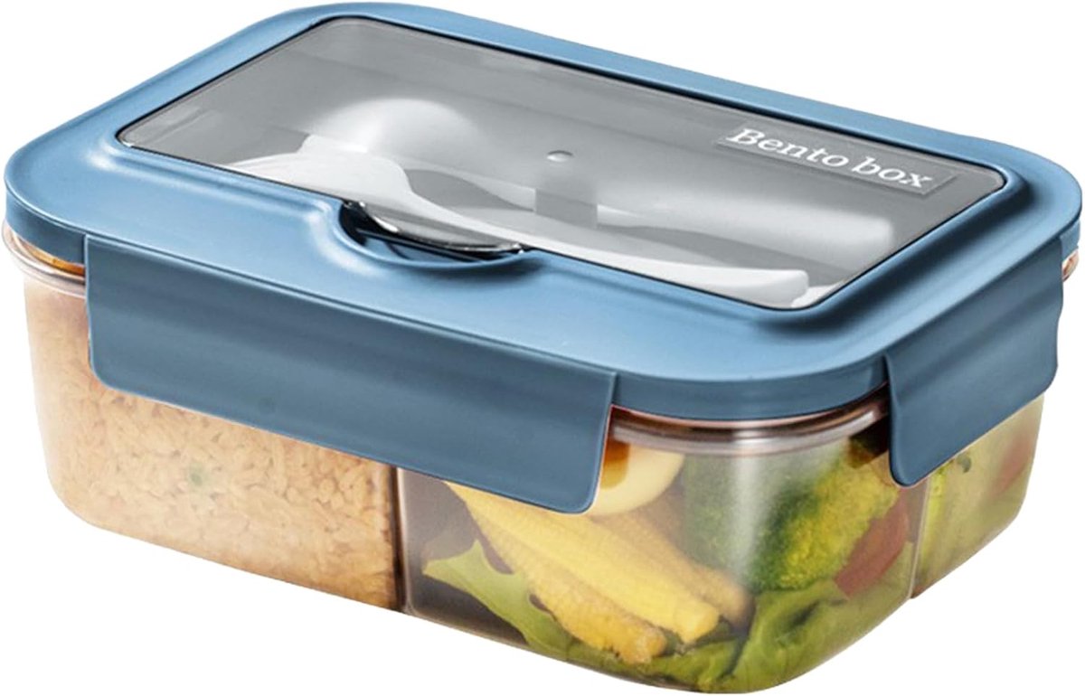 Lunch Box - Children's Lunch Box - Compartmentalized Lunch Box - Reusable Lunch Box - 2-Compartment Lunch Box - Insulated - Sealable - Portable - Microwaveable (Blue)