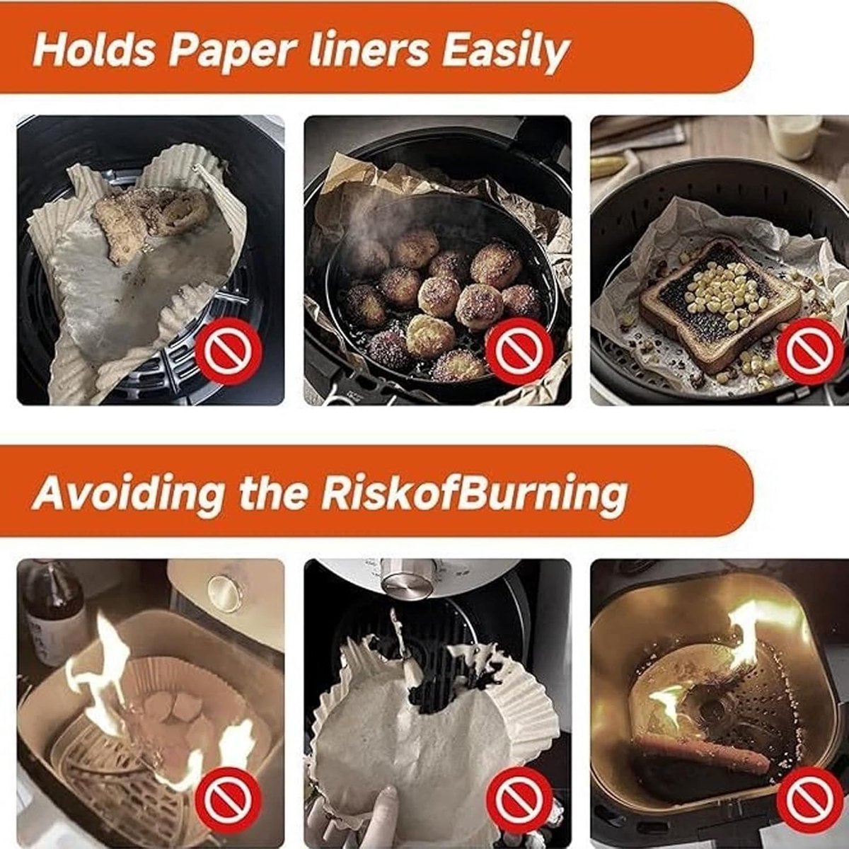 4-Piece Silicone Magnetic Airfryer Strips - Airfryer Paper Holder - High Temperature Resistant - Prevents Airfryer Paper from coming into contact with the heating element - Red