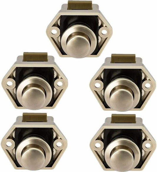 Push button for camper van - Locking button for shutter door - for camping RV, motorcycle, caravan, 5 pieces (nickel)