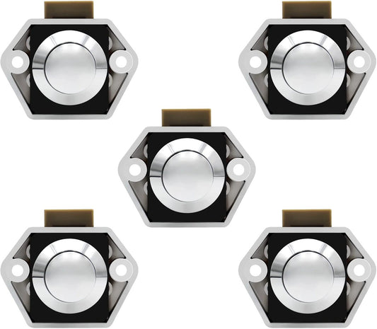 5-Piece Push Button Lock - Push Button for Campervan - Door Lock - Locking Button for Shutter Door - For Camping, RV, Motorcycle, Caravan - Silver