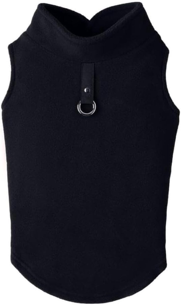 Dog Coat - Fleece Vest - Dog Sweater - Warm Winter Coat - Pull-On Fleece Coat - Leash with Ring - Perfect for Small and Medium Dogs - Black - Size L