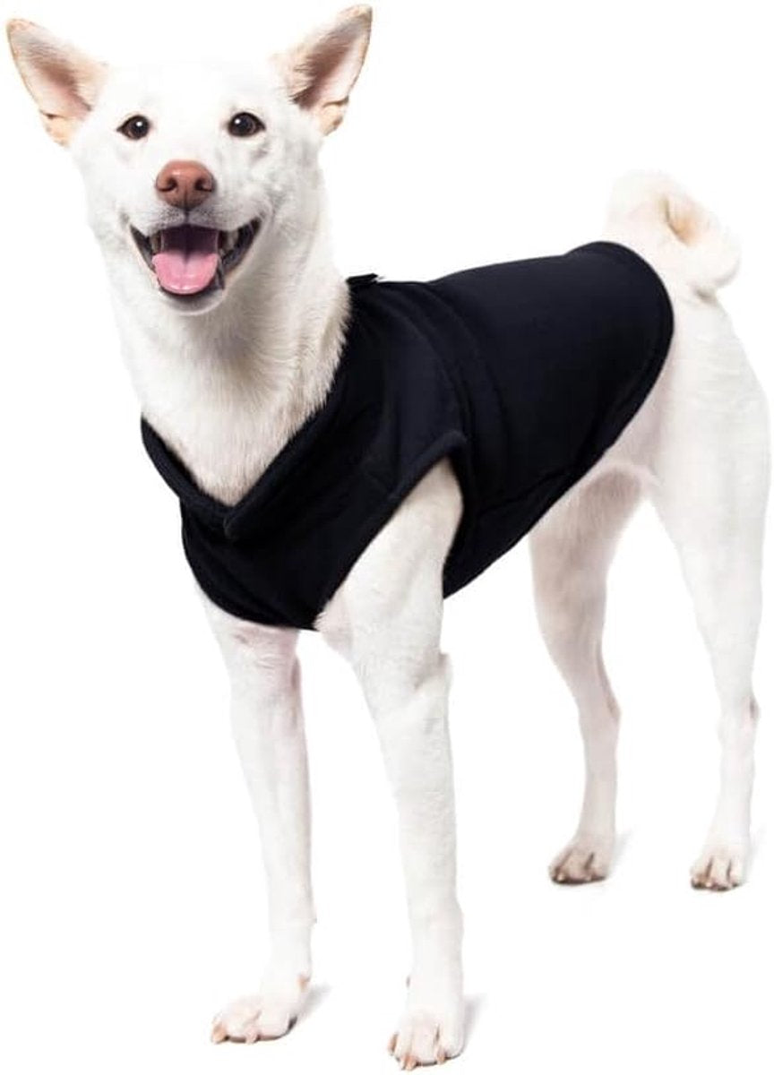 Dog Coat - Fleece Vest - Dog Sweater - Warm Winter Coat - Pull-On Fleece Coat - Leash with Ring - Perfect for Small and Medium Dogs - Black - Size L