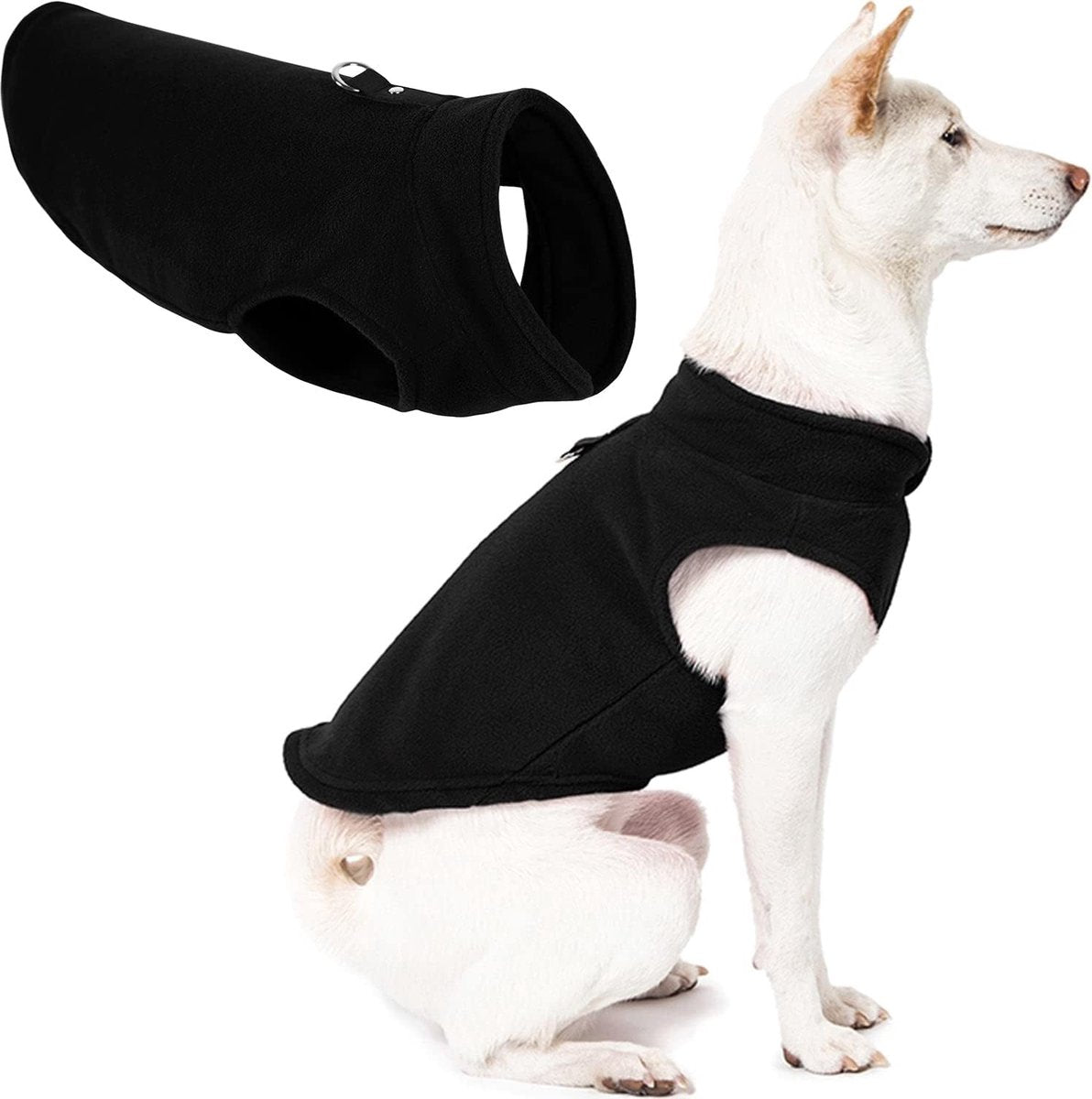 Dog coat - Fleece dog vest - Winter dog coat - Warm dog coat - Fleece dog sweater - Leash with O-ring - Perfect for small and medium dogs - Black - Size S