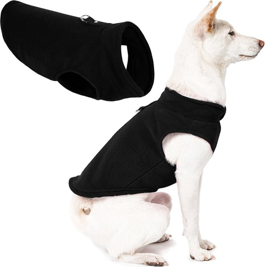Dog coat - Fleece dog vest - Winter dog coat - Warm dog coat - Fleece dog sweater - Leash with O-ring - Perfect for small and medium dogs - Black - Size S