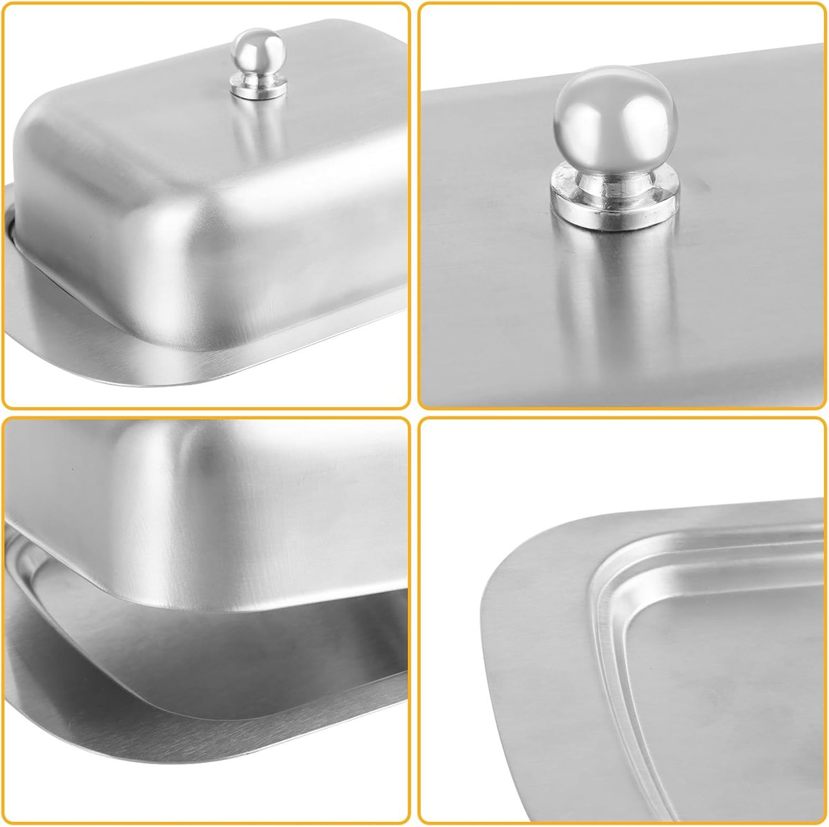 Stainless steel butter dish with lid for 250g of butter – Dessert bowl and cheese bread box for restaurant and home use – 186 x 12 x 65 cm