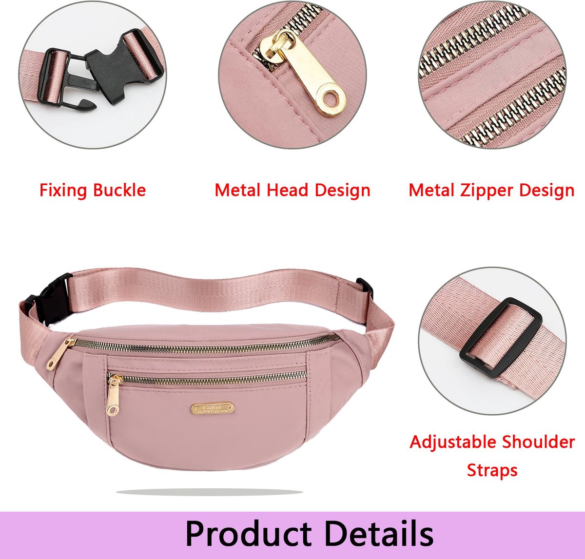Fanny pack - Travel wallet - Money belt - Fanny pack - Men's and women's fanny pack - Travel - Outdoors - Walking - Sports - Phone bag - Pink - Fashion Favorite