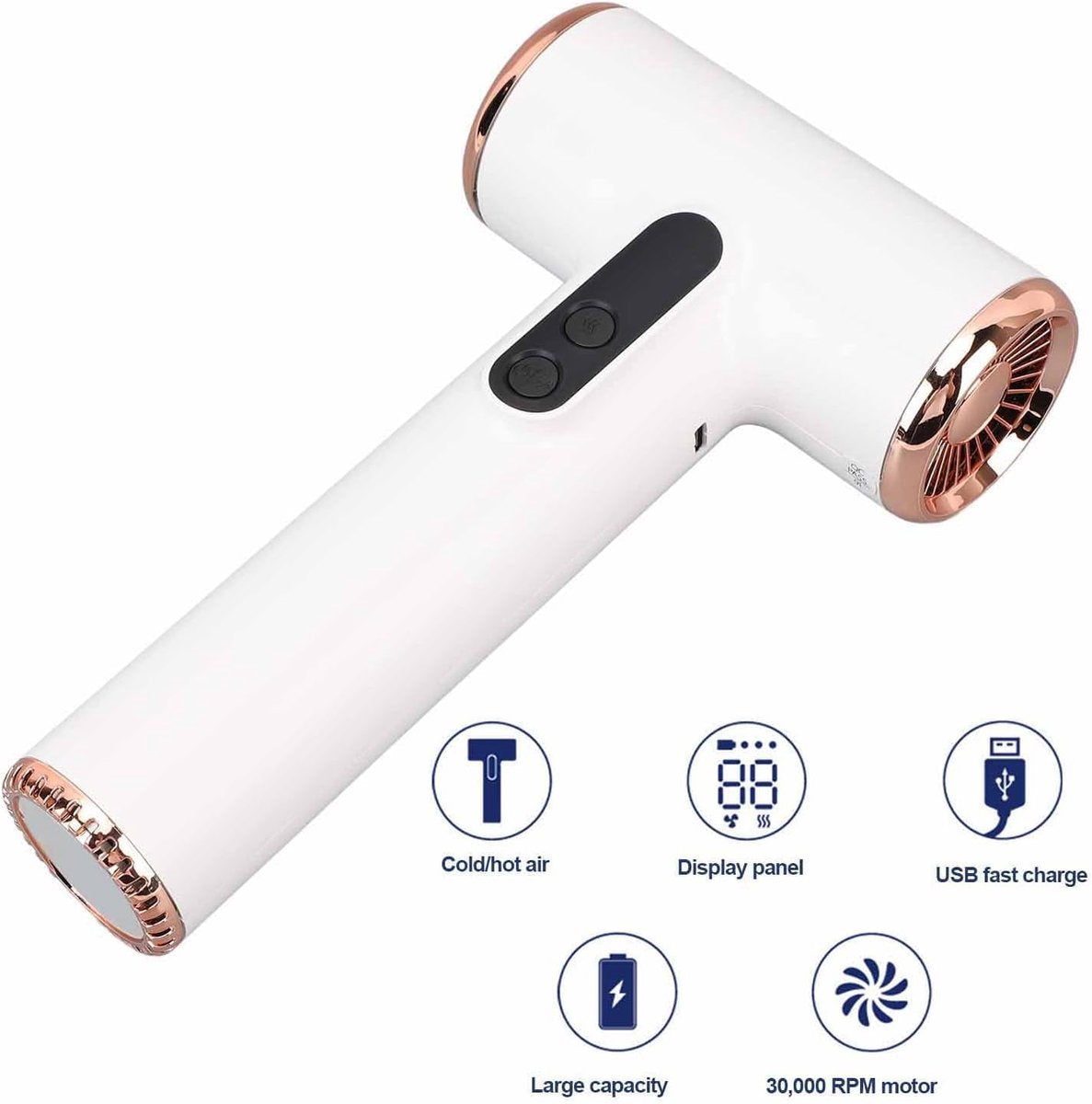 Professional cordless hair dryer - High speed for fast drying, hair dryer, HD screen, 3 temperature and 3 speed settings, for dorm rooms, travel, camping, rechargeable