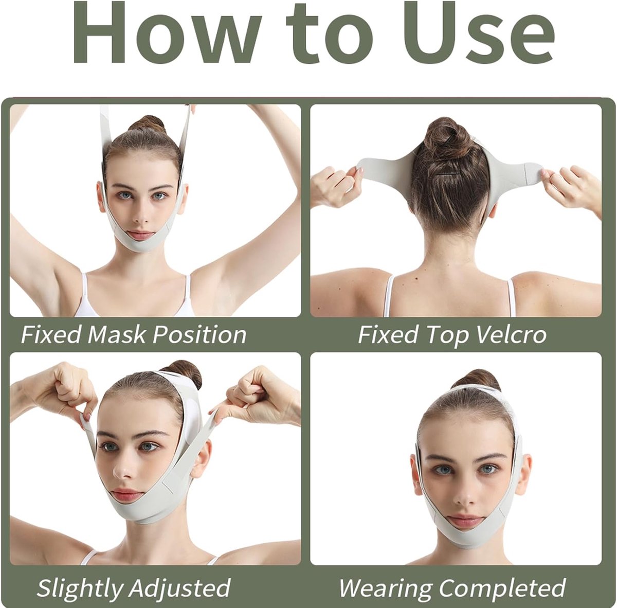 Reusable face sleep mask - V-shaped chin strap - Firming and tightening band for double kin - Sleep mask - Light green