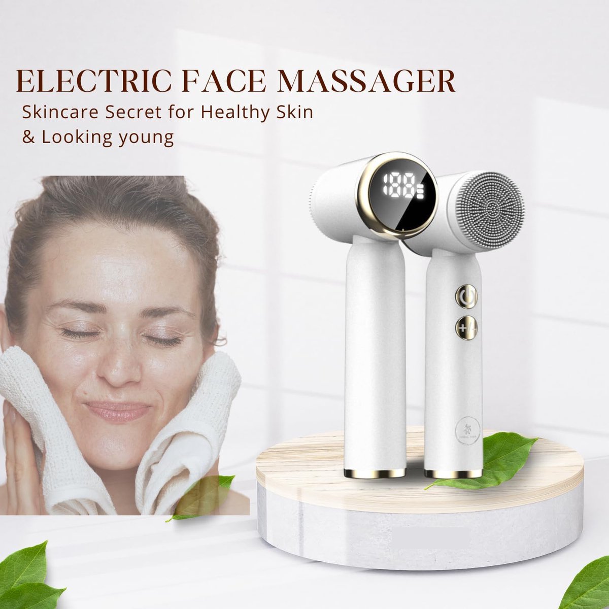 Facial Cleansing Brush - Sonic Roller - Spin - Electric Facial Cleanser - Facial Care - Keratin - Electric - Portable - Waterproof - 6 Interchangeable Brush Heads - Suitable for Women's and Men's Skin - 6 in 1 - White
