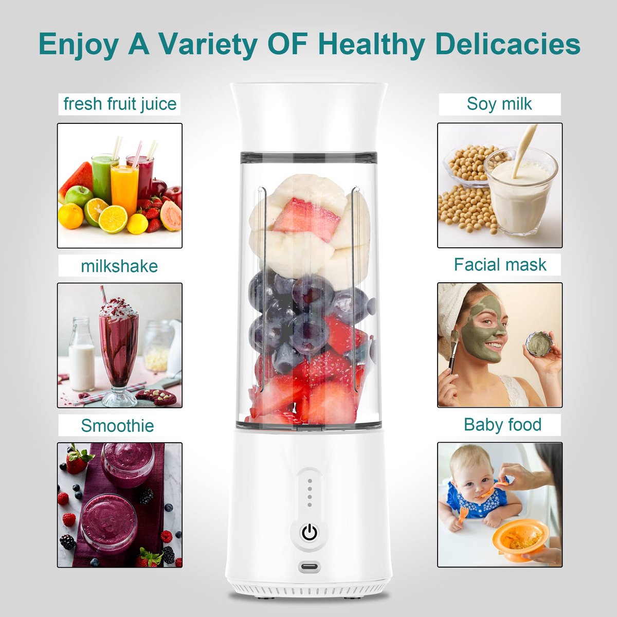Blender - Mini Blender - Smoothie Maker - USB Rechargeable Mini Blender - Portable Blender for Milkshakes, Smoothies and Juices - Grijs