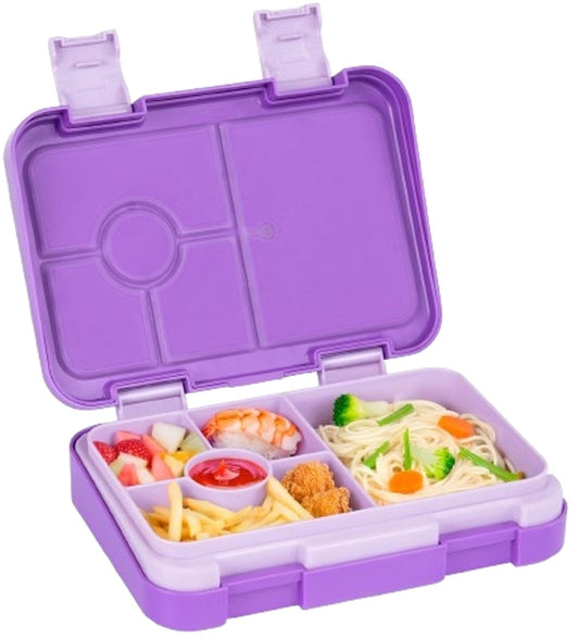 Kids Bento Lunch Box with 6 compartments for School, Kindergarten and Outdoors, Leakproof, Dishwasher Safe, BPA Free (purple)