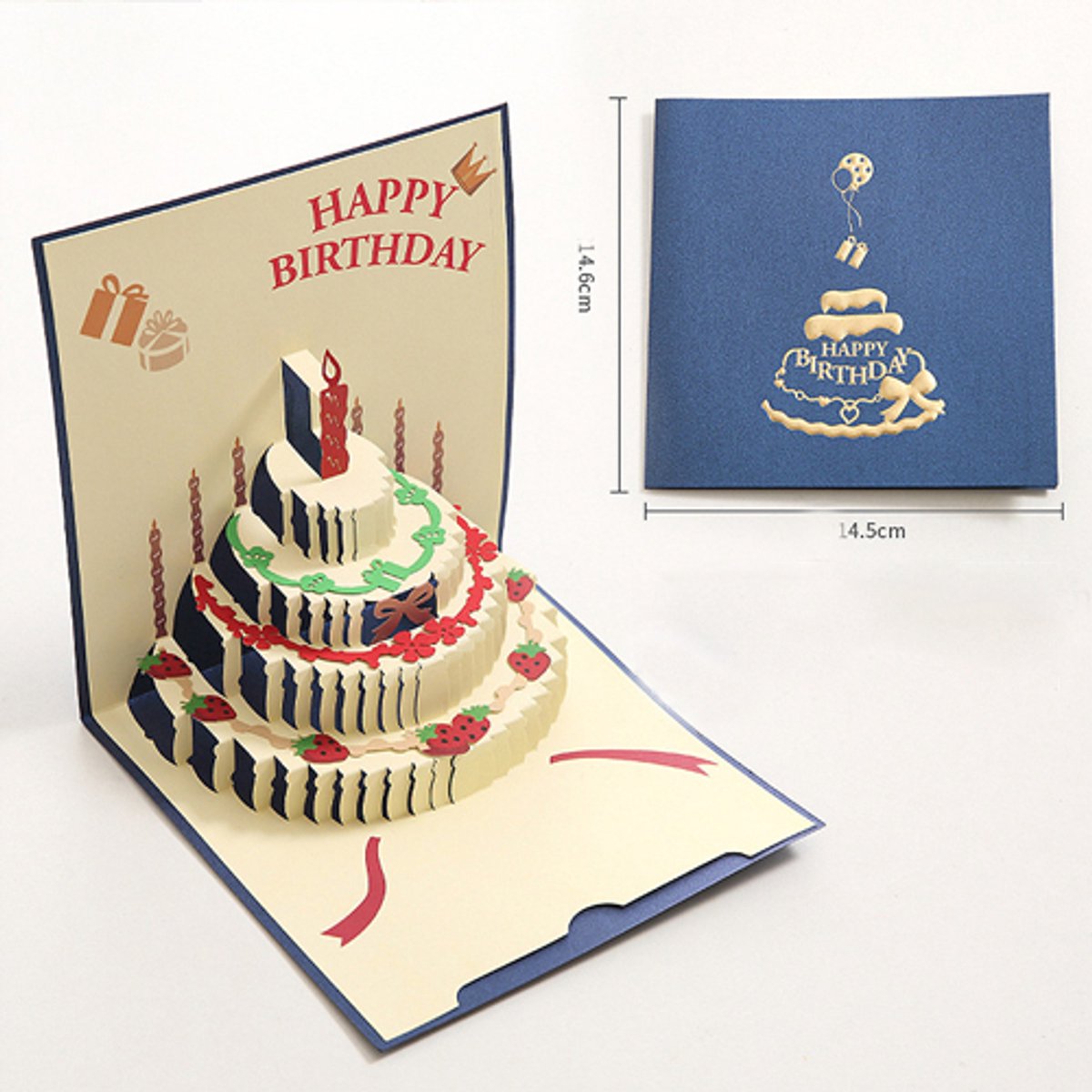 10 pcs Greeting cards - Blue pop-up birthday cake card - 3D birthday card - Pop-up cards - Cake greeting cards - Postcards - Perfect for a friend, wife, husband, or partner - Humorous card - Gift accessories