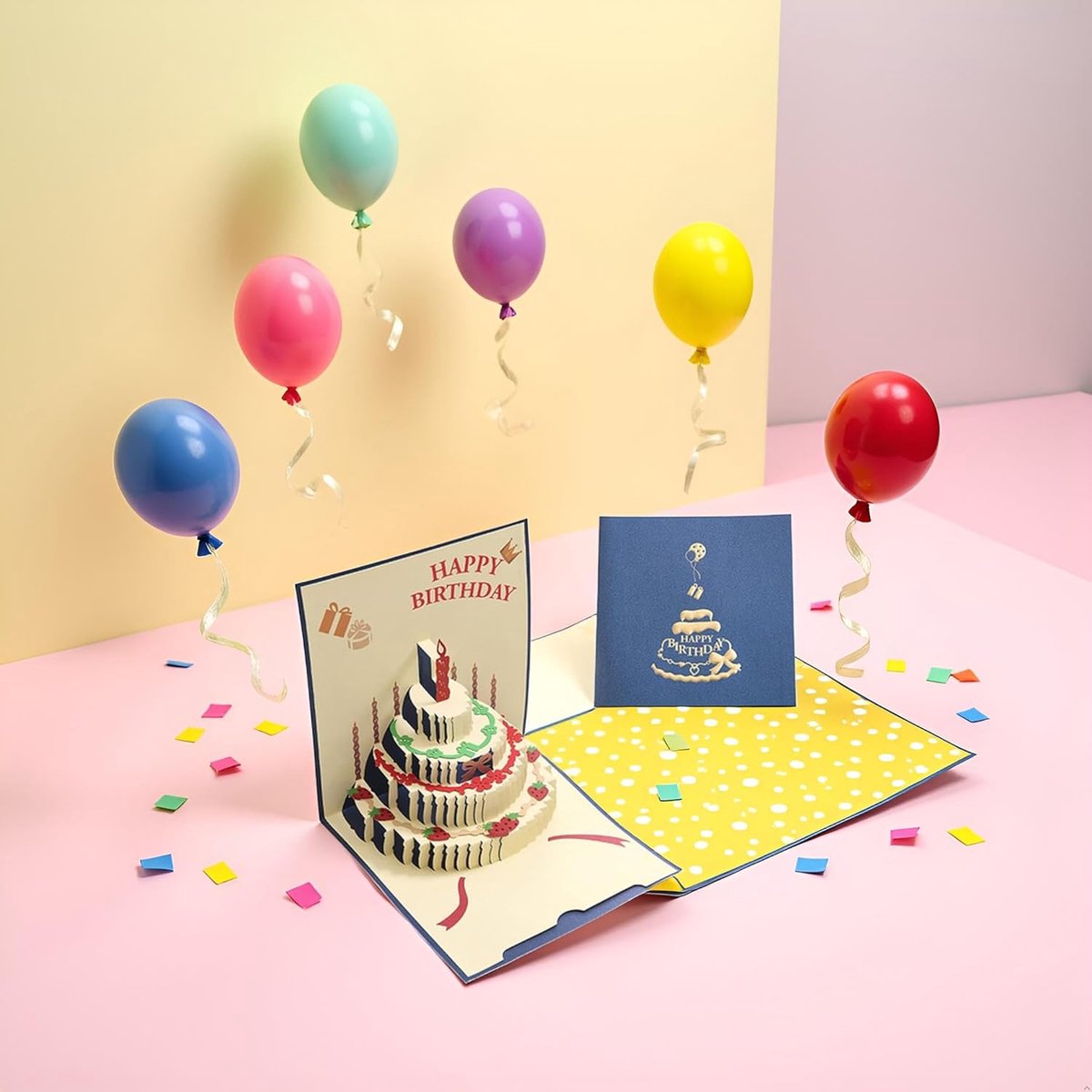 10 pcs Greeting cards - Blue pop-up birthday cake card - 3D birthday card - Pop-up cards - Cake greeting cards - Postcards - Perfect for a friend, wife, husband, or partner - Humorous card - Gift accessories