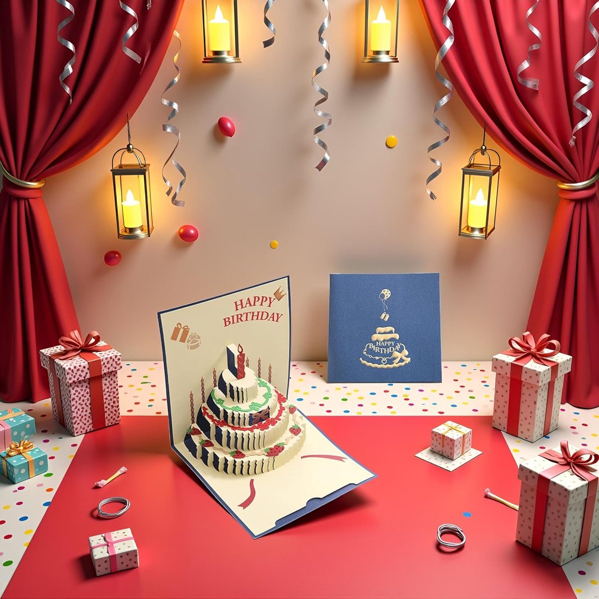 10 pcs Greeting cards - Blue pop-up birthday cake card - 3D birthday card - Pop-up cards - Cake greeting cards - Postcards - Perfect for a friend, wife, husband, or partner - Humorous card - Gift accessories