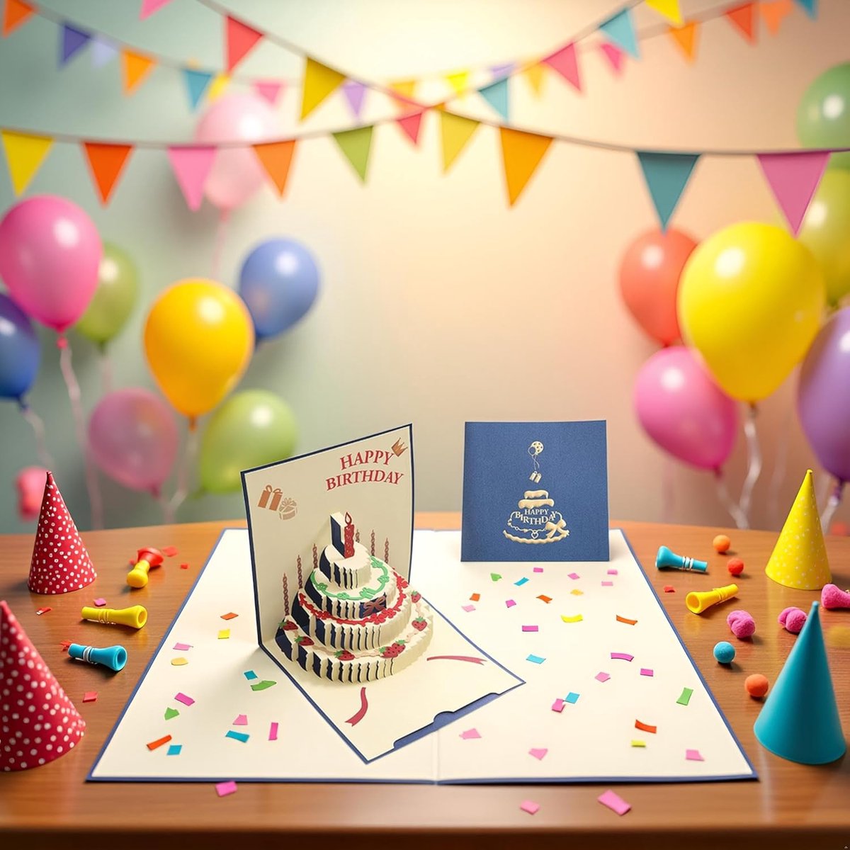 10 pcs Greeting cards - Blue pop-up birthday cake card - 3D birthday card - Pop-up cards - Cake greeting cards - Postcards - Perfect for a friend, wife, husband, or partner - Humorous card - Gift accessories