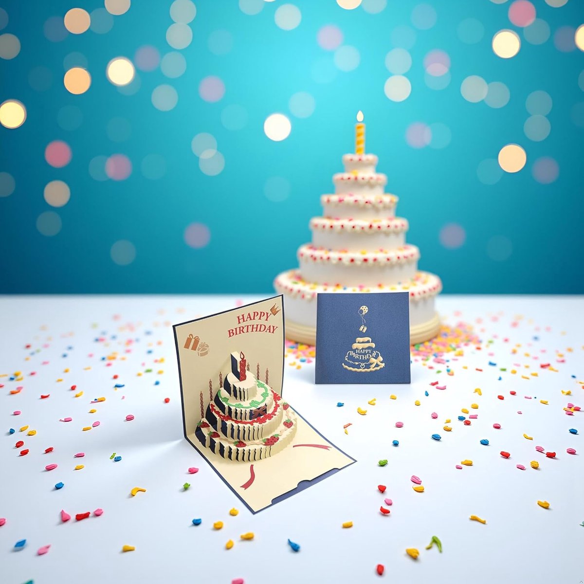 10 pcs Greeting cards - Blue pop-up birthday cake card - 3D birthday card - Pop-up cards - Cake greeting cards - Postcards - Perfect for a friend, wife, husband, or partner - Humorous card - Gift accessories