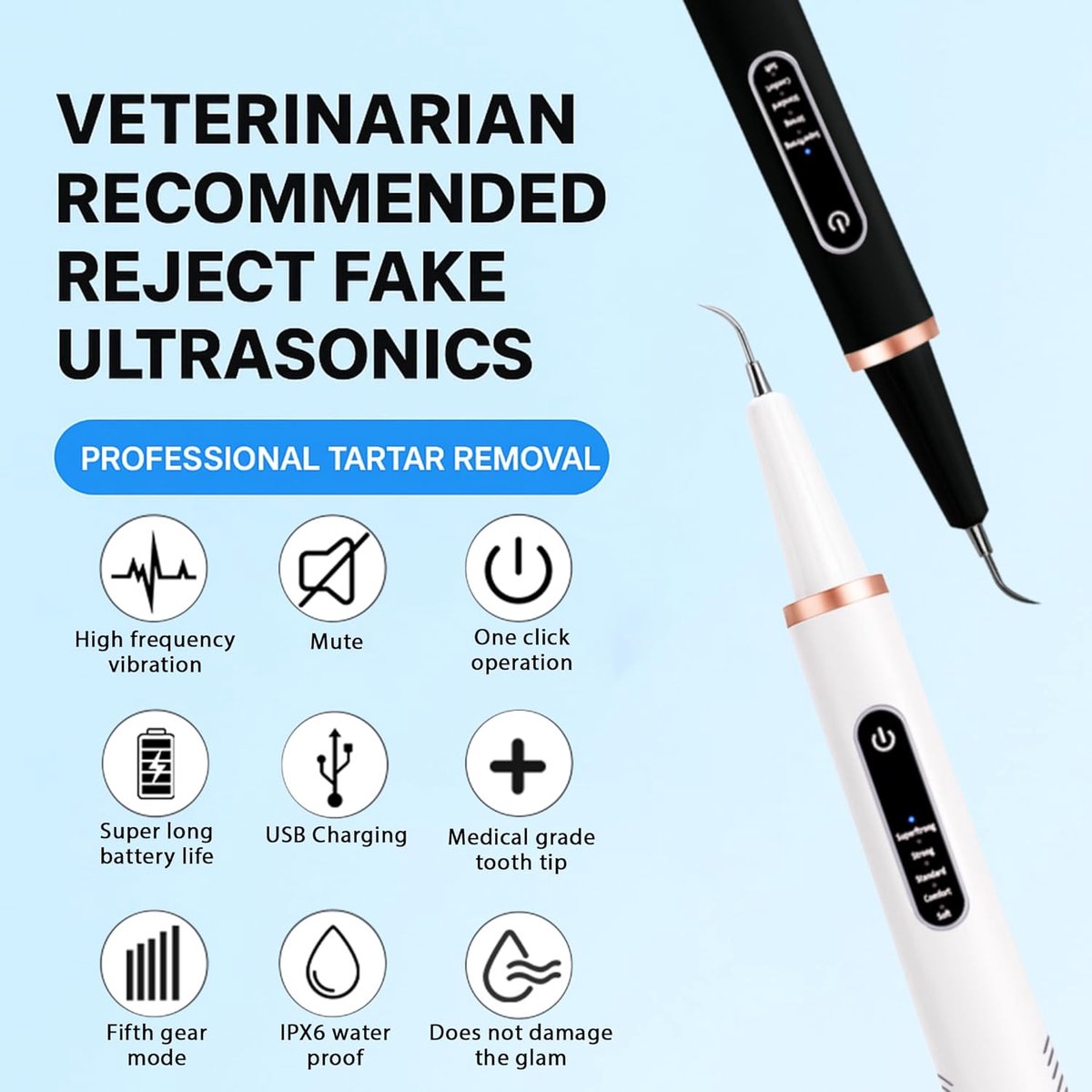 Electric Dog Toothbrush - Dental Cleaning Tools - Dog Toothbrush Set with LED Light - Rechargeable Dental Device, Anti-Plaque for Dogs and Cats - Wit
