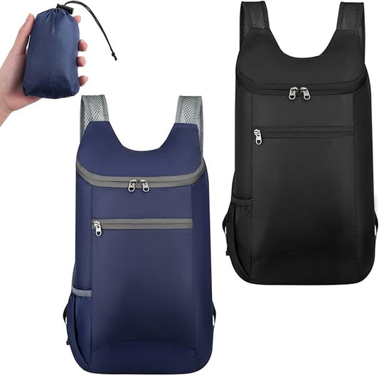 Backpack - Set of 2 Ultralight Foldable Backpacks - Waterproof Hiking Backpack - Ultralight Outdoor Backpack - Foldable Backpack - Ideal for Camping, Hiking, Travel and Sports - Black and Blue