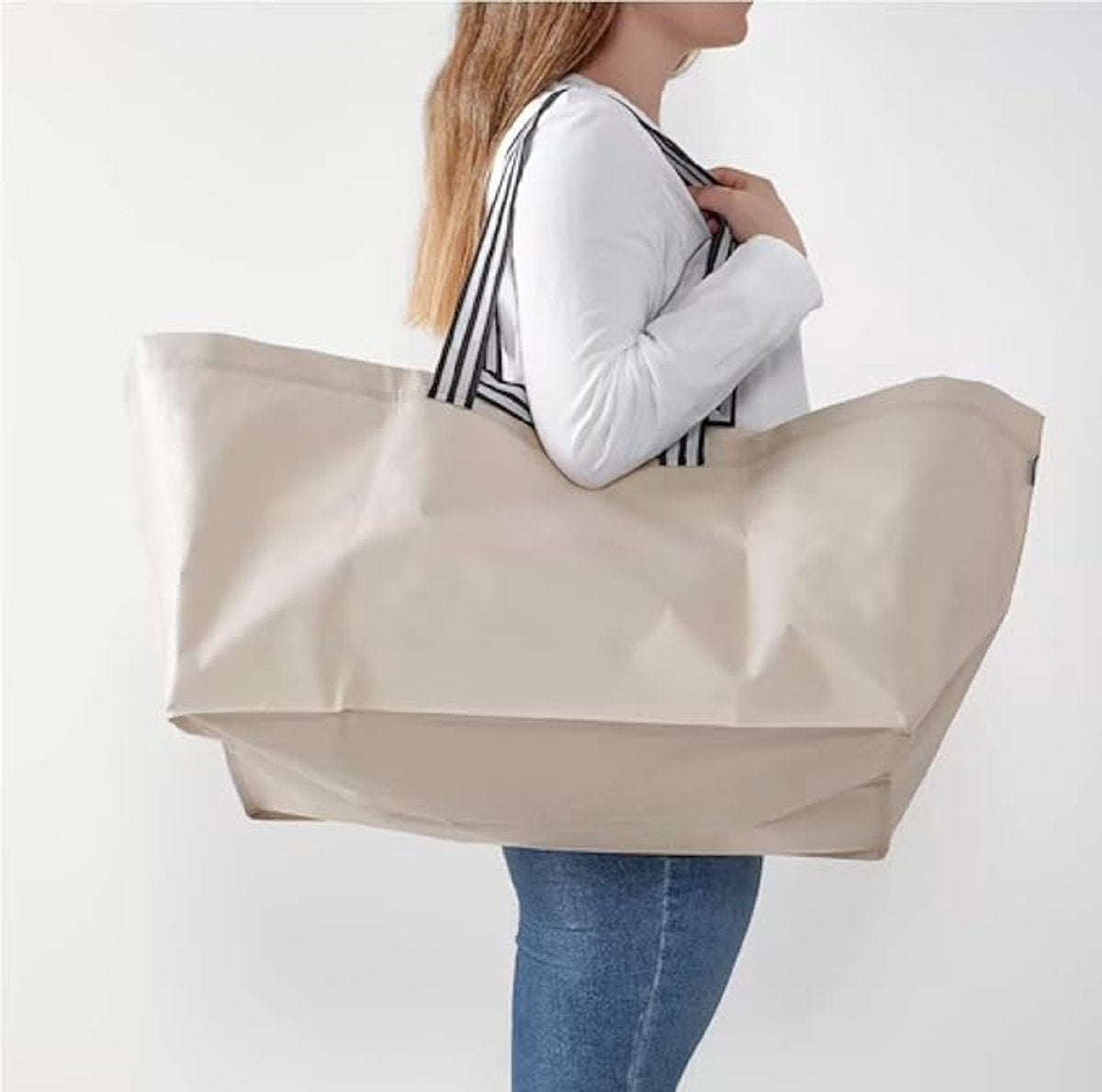 10 IKEA-style quality tote bags, shopping bags, large size, polypropylene, 68 x 36 cm, light beige, size L.
