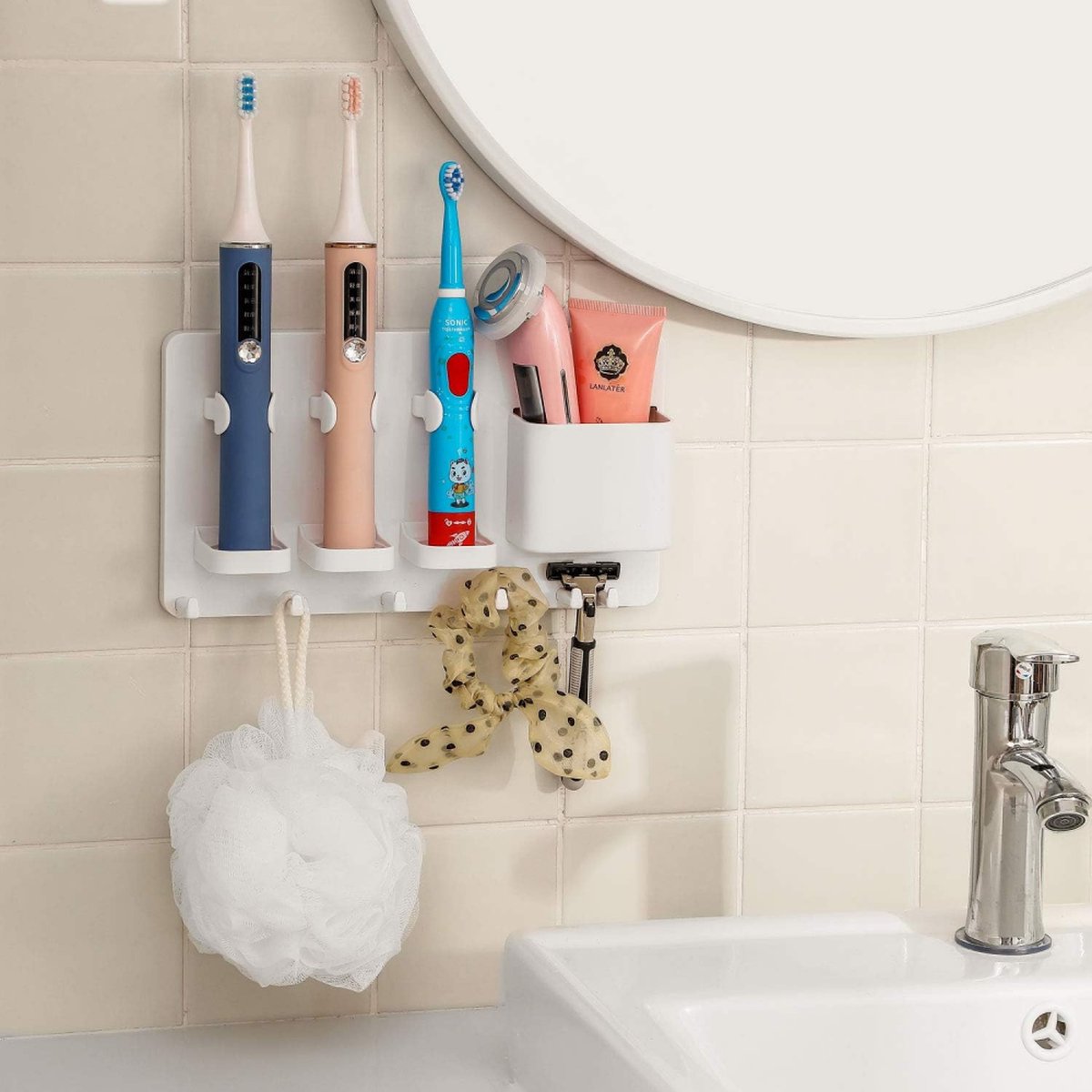 Toothbrush holder - Electric toothbrush holder - High quality - Adjustable - Wall mounted - Drying - Razor blade holder - Bathroom organizer - Universal - Self-adhesive - No brush heads - Wit