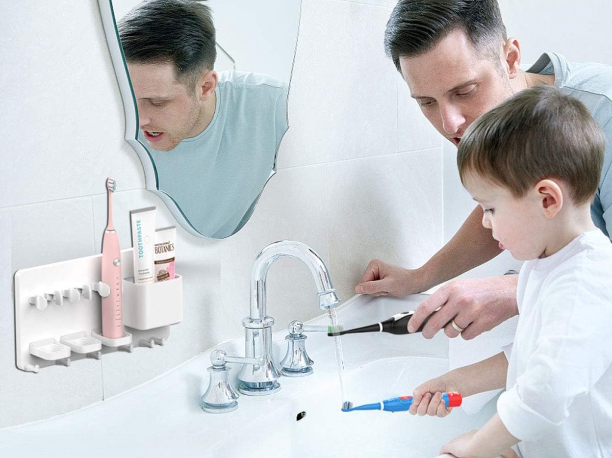 Toothbrush holder - Electric toothbrush holder - High quality - Adjustable - Wall mounted - Drying - Razor blade holder - Bathroom organizer - Universal - Self-adhesive - No brush heads - Wit