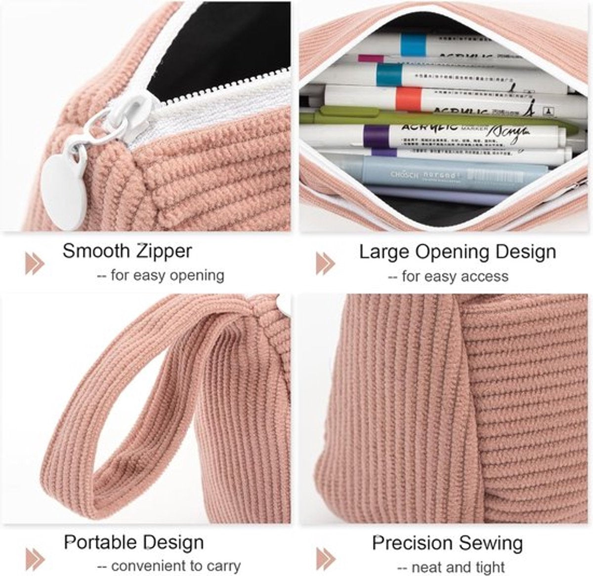 Corduroy Pencil Case - Cute pencil case with a practical zipper - Makeup bag - Suitable for school-aged teenagers, boys and girls - brown