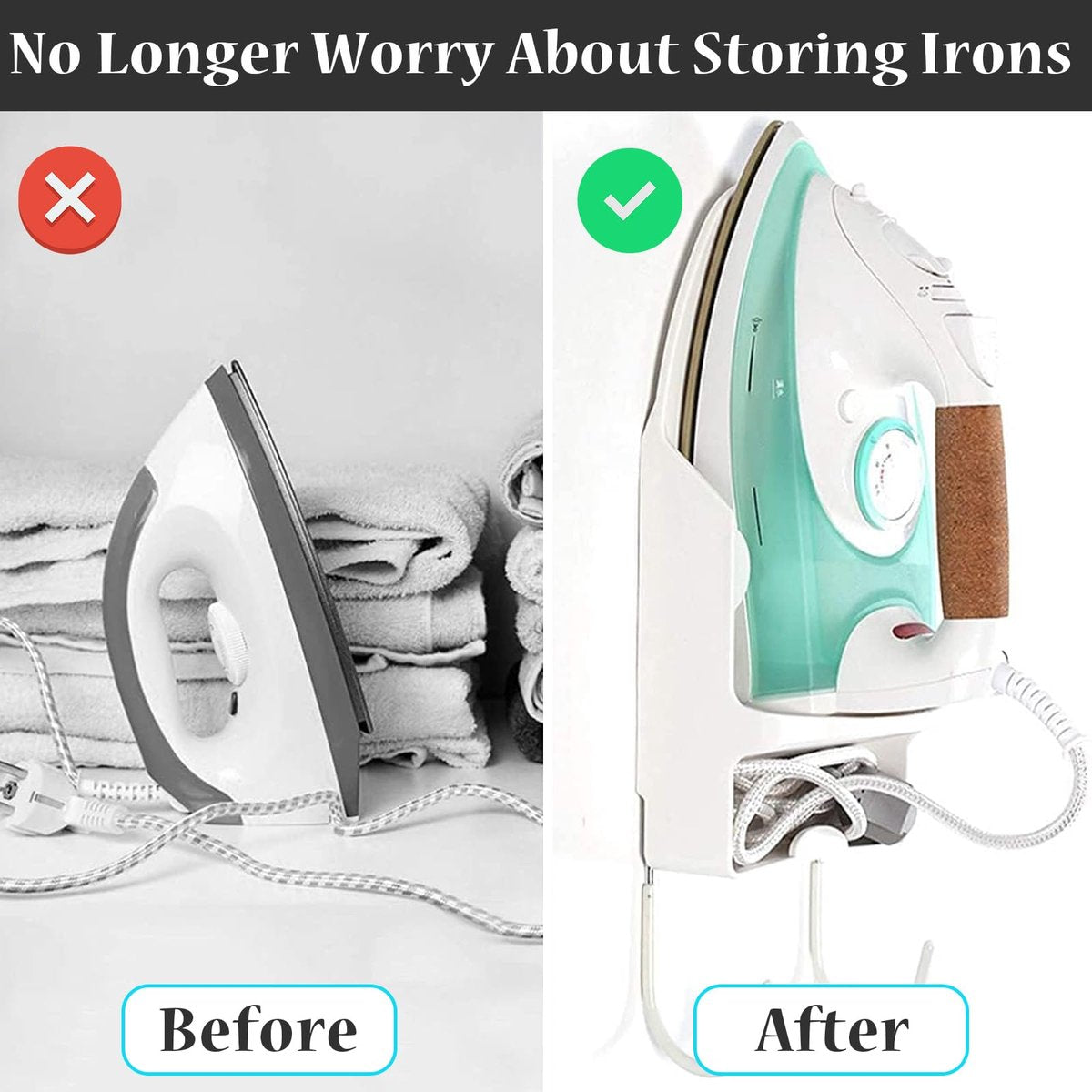 Ironing board and iron holder - Wall-mounted iron - Suspension system for your ironing board AND iron - Simple ironing board holder - 308*148*106mm - Black