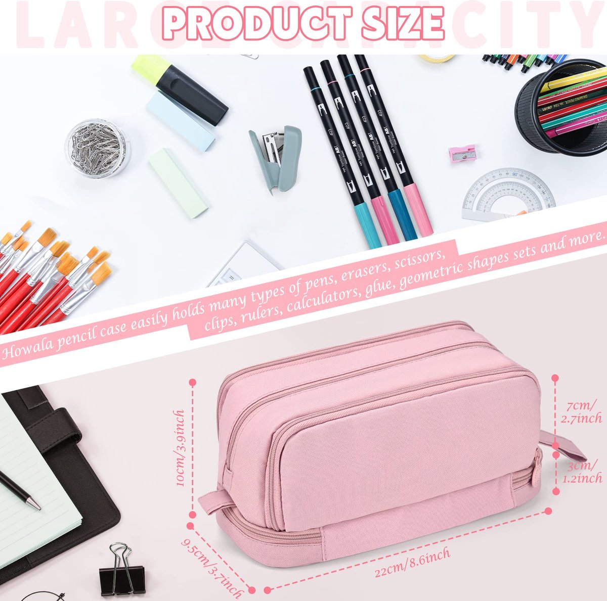 Pencil Case - Pencil Case - Pencil Case for Boys and Girls - Multifunctional Compartment Pencil Case - School Supplies - 22x11x9.5cm - Pink
