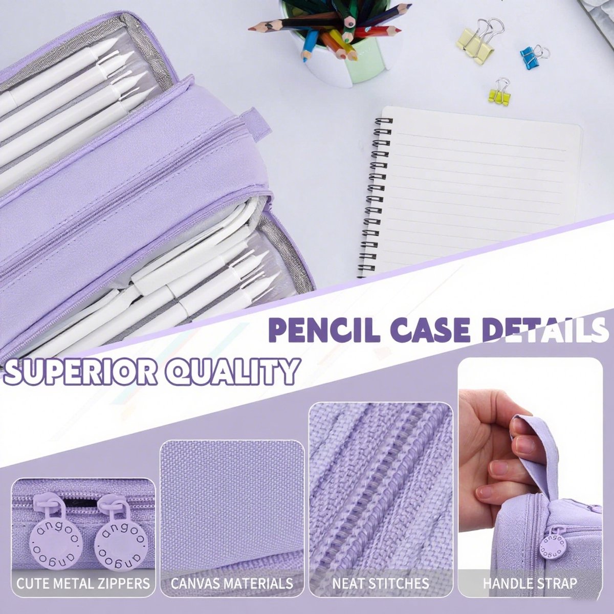 Pencil Case - Pencil Case - Pencil Case for Boys and Girls - Multifunctional Compartment Pencil Case - School Supplies - 22x11x9.5cm - Purple