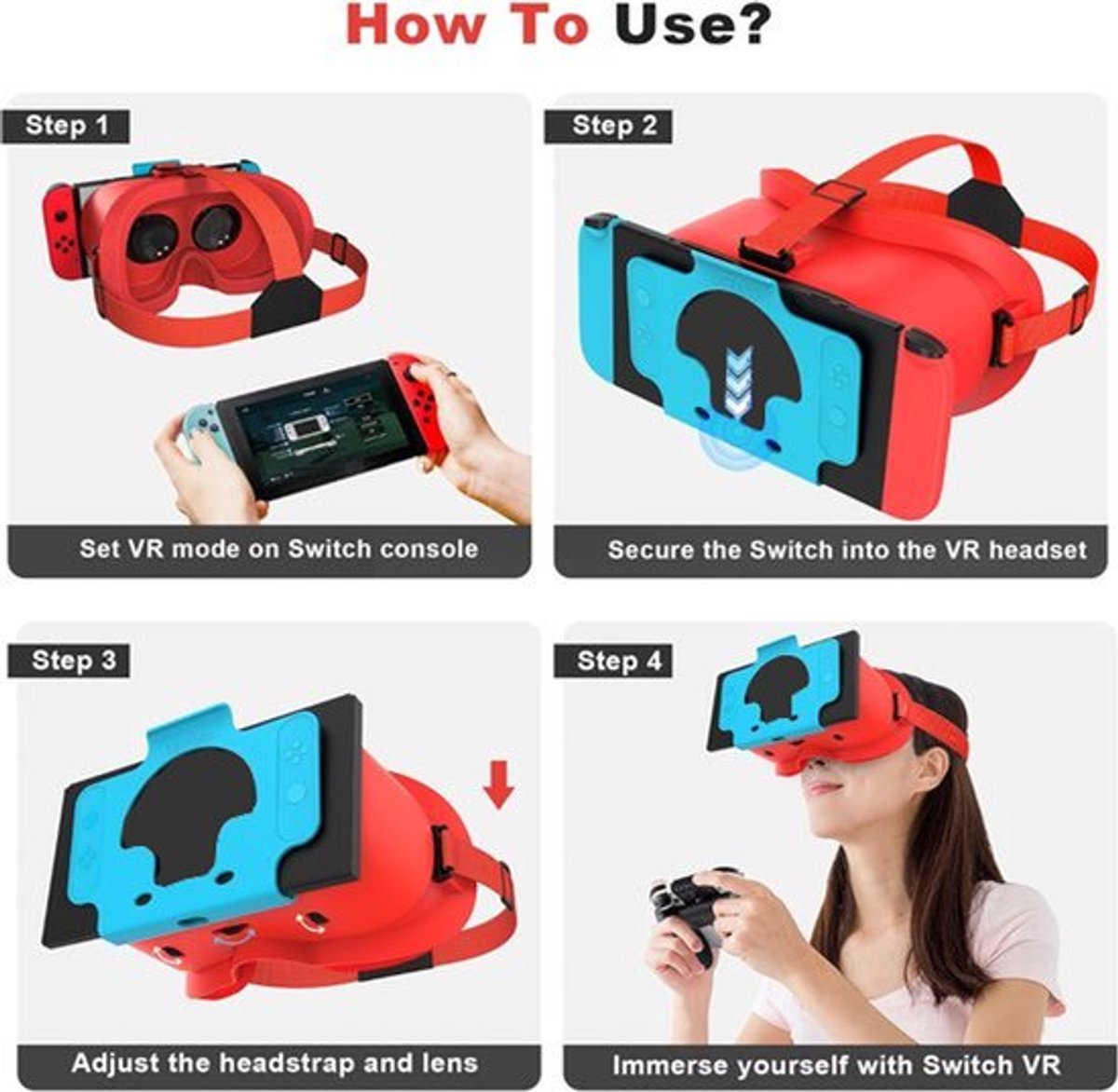 Suitable for Nintendo Switch VR headsets and OLED models, VR virtual reality headset with adjustable HD lenses, comfortable headband, suitable for 3D VR games on Nintendo Switch OLED, suitable for children/boys - black
