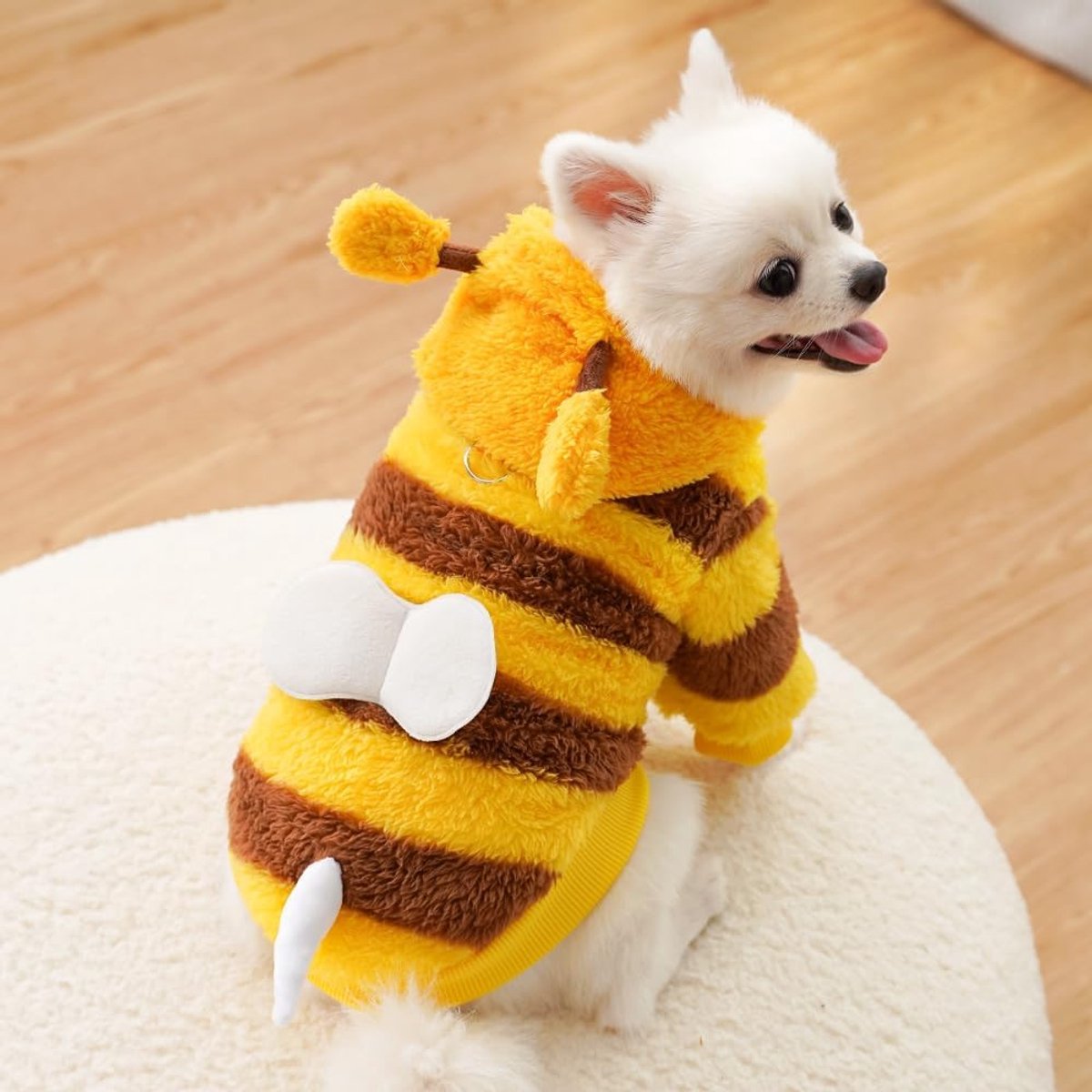 Dog Coat - Fleece Hoodie - Autumn and Winter Dog Clothes - Bumblebee Dog Costume - Cold Weather Coat - Fun Bee Dog Costume - Perfect for Christmas and Halloween - Yellow - Medium M