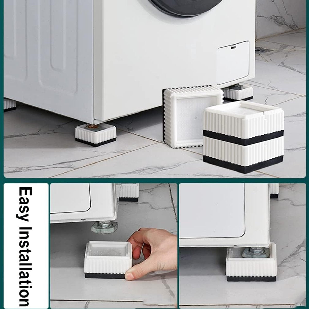 Universal anti-vibration feet - 4x square furniture risers - Stackable table feet for washing machine, non-slip stabilizers for washing machines and furniture (3.3 cm (1.3 inch), White)