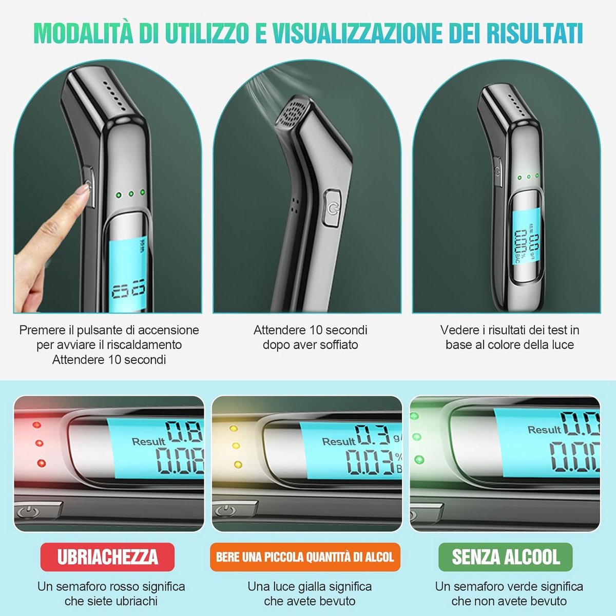 Breathalyzer - Digital Breathalyzer - Portable Breathalyzer - Breathalyzer - With HD LED and high-sensitivity chip - USB rechargeable - Highly accurate breathalyzer for drunk driving - Road safety