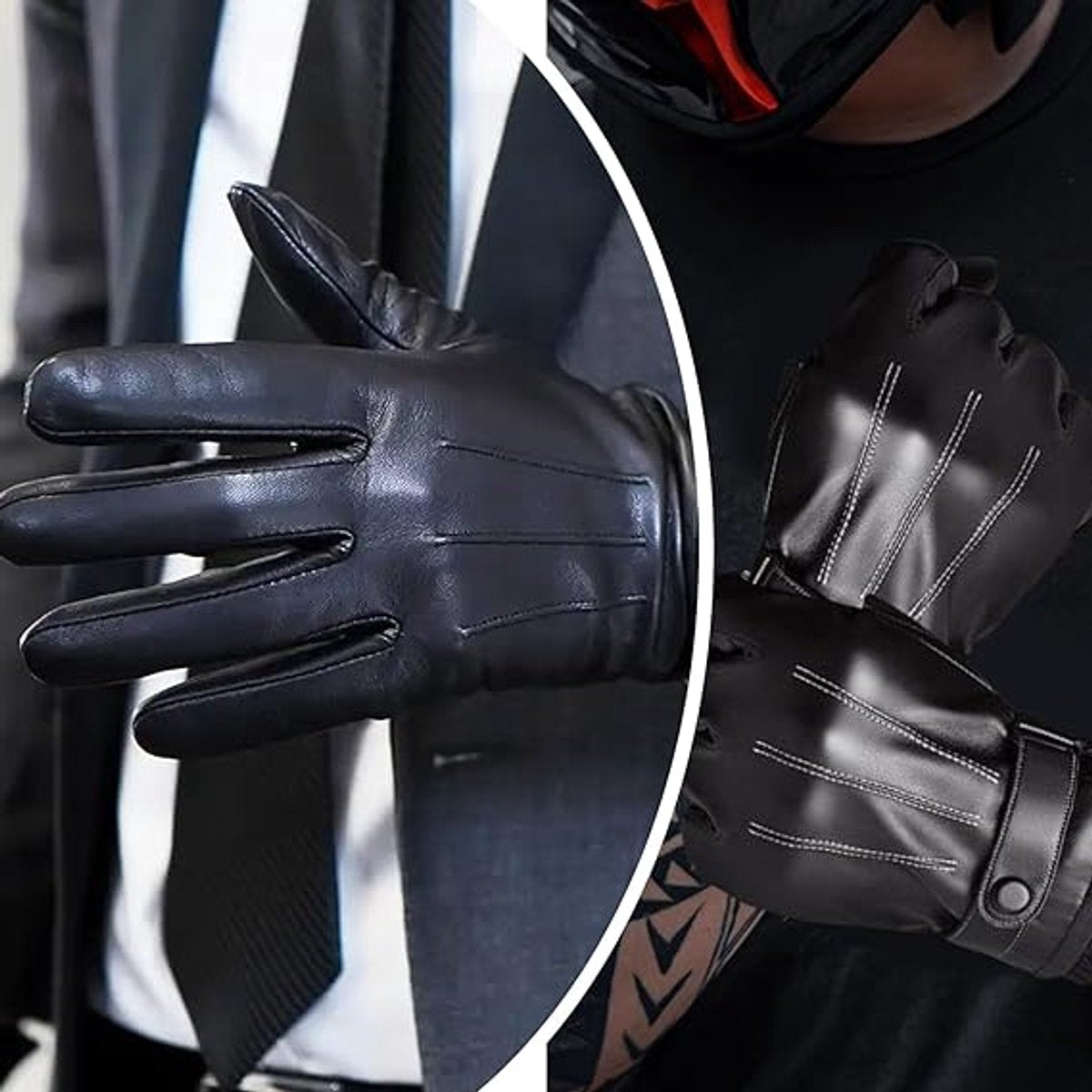 Winter Gloves - Men's Leather Winter Gloves - Black Lining - Warm Synthetic Leather - Touchscreen Compatible, Windproof and Anti-Slip - Perfect for Driving - Perfect for Christmas - Christmas Gift Idea